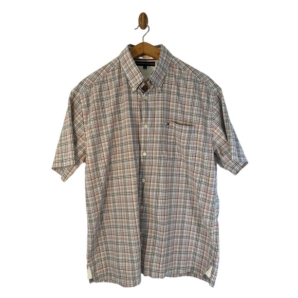 Tommy Hilfiger Men’s Plaid Short Sleeve Button Up Shirt Size L - Picture 1 of 10